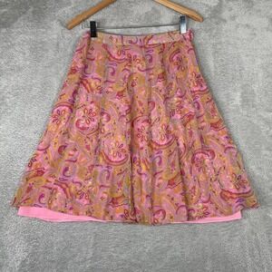 Uniform John Paul Richard Silk Skirt Womens 10 Pink Paisley Midi Boho Vintage
